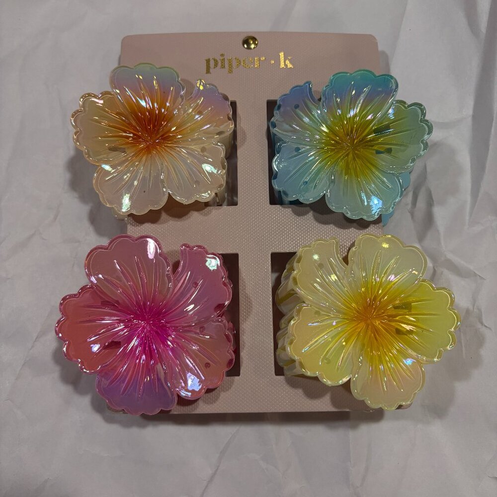 Piper K Iridescent Floral Hibiscus Hair Claw Clip Set of 4